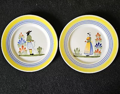 Buy Pair Of  Vintage Henriot Quimper Pottery 10  Plates France Breton Man Woman • 38£