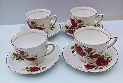 Buy Set Of 4 Colclough Bone China Rose Pattern Cups & Saucers • 12.99£