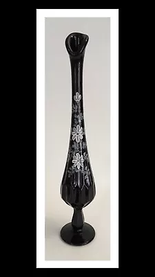 Buy Fenton Amethyst Black Floral Swung Glass Vase - 12 ⅝  Tall - Signed F. Burton • 38.56£