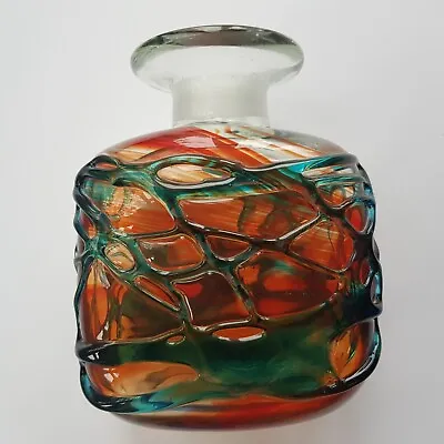 Buy Mdina Glass Flask Art Studio Red Blue Decanter Vase Michael Harris Malta VTG • 29.95£