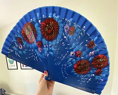 Buy Hand Painted Flamenco Spanish Wooden Fan. Excellent Condition. • 9.99£