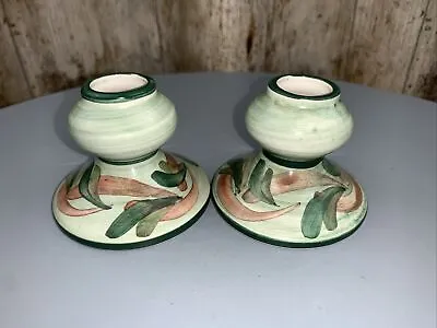 Buy Jersey Pottery Pair Short Stubby Green Table Candle Holders Sticks Hand Finished • 12£