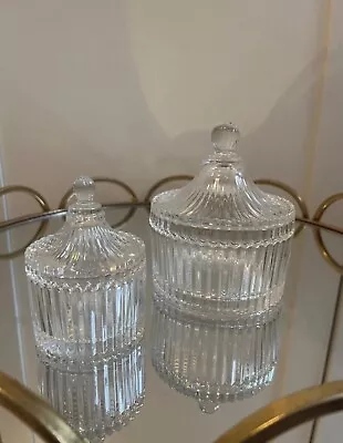 Buy Laura Ashley Set Of 2 Pretty Glass Ribbed Trinket Pots With Lids • 15£