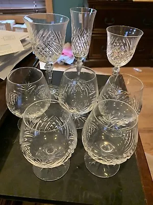 Buy Set 8 Galway Crystal CLIFDEN 5 Brandy Glasses Snifters, 1 Wine, 1Flute, 1 Water • 115.28£
