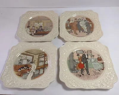Buy Vintage Square Crown Ducal Forentine England Pub Pattern  Plates  4 Diff. Scenes • 19.28£
