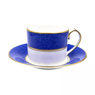 Buy Aynsley Sheraton Flat Cup Saucer Blue White Bone China Gold Trim Vintage Unused • 21.81£