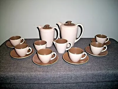 Buy Vintage 1950's Poole Pottery Two Tone Sepia And Mushroom Coffee Set (16 Pieces) • 69.95£