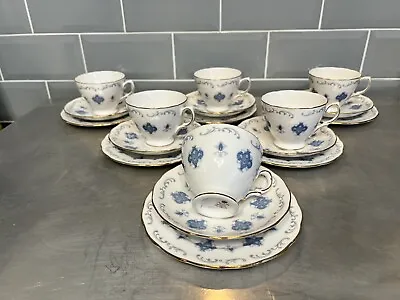 Buy Vintage ROYAL OSBORNE BONE CHINA TEA SET BLUE & WHITE 5 X Trios • 20£