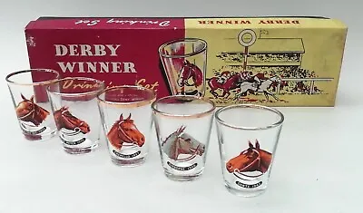 Buy Vintage Horse Derby Winner Drinking Set - 5 X Shot Glasses In Original Box • 12.99£