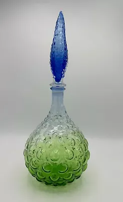 Buy Bubble Glass Squat Bottle Dark  Blue To Green Vintage 40.5cm MCM Stopper • 25£