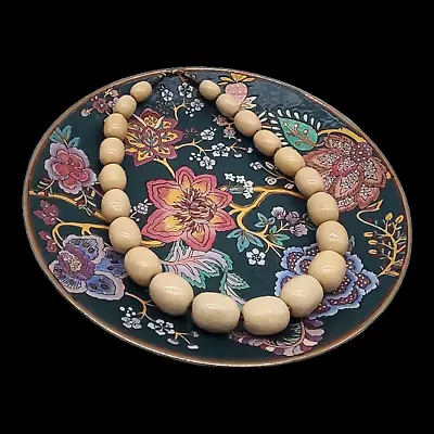 Buy Estate Jewelry Crackle Glass Ceramic Chunky Beaded Choker Necklace Cream Beige • 36.85£