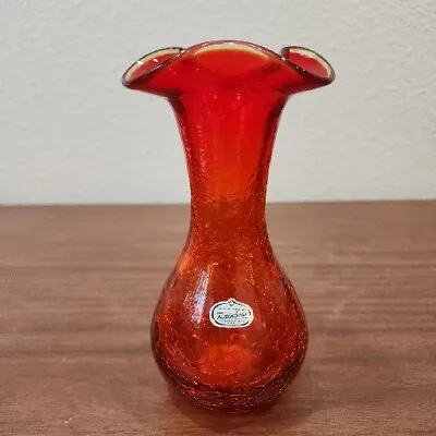 Buy Vintage RAINBOW Art Glass Hand Blown Crackle Glass Red Vase West Virginia 7   • 17.35£