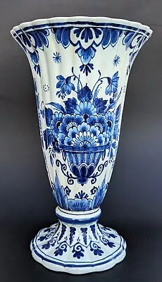 Buy Royal Delft Blue Vase Fluted Floral Porceleyne Fles Hand Paint 11  Tall VTG 1957 • 216.12£