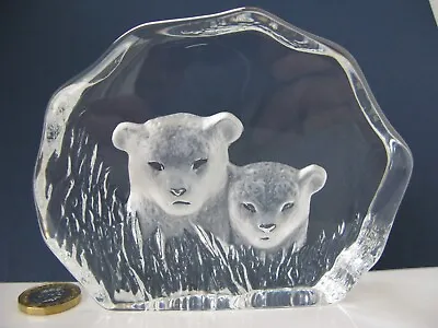 Buy Mats Jonasson Kosta Art Glass Crystal Cute Lion Cubs Scandinavian Signed • 65£