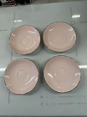Buy Gorgeous Vintage Duchess Plain Pale Pink And Gold Edging Bone China Saucers X 4 • 7£