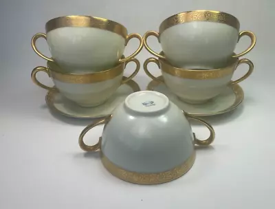 Buy Thomas Bavaria Flat Bouillon Cups Saucers 10 Oz Gold Rim Double Handle S/5  B13 • 47.94£