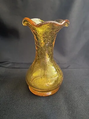 Buy Amber Crackle Glass 5” Vase • 10.45£