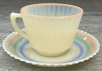 Buy Petalware Pastel Bands Cremax Glass Cup & Saucer Set Macbeth Evans 1930s • 71.93£