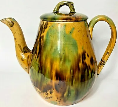 Buy Antique Dunmore Pottery Teapot Yellow Brown Green Mottled Glaze Scotland 7 1/2  • 113.67£