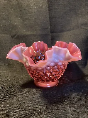 Buy Vintage Fenton Cranberry Hobnail Opalescent 4” Bowl / Vase Ruffle Edge • 14.46£