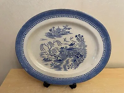 Buy Antique Oval Plate / Platter Blue & White Willow Oriental Pattern 11  Across • 7.99£