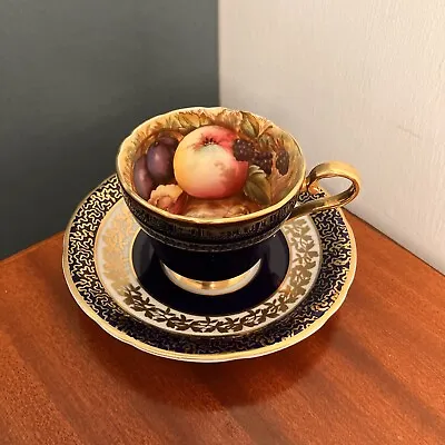 Buy A Aynsley Bone China Fruit Small Coffee Cup And Saucer Gilt Cobalt Blue Vintage • 24.95£