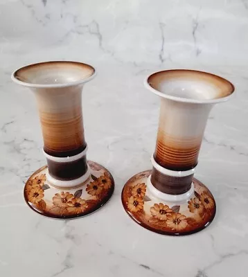 Buy Pair Vintage JERSEY POTTERY Candle Holder Candlesticks Brown Floral Cottagecore • 23.99£
