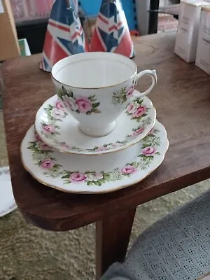 Buy Colclough Enchantment  Pattern Pink & White Roses Cup, Saucer & Side Plate Trio • 4.99£