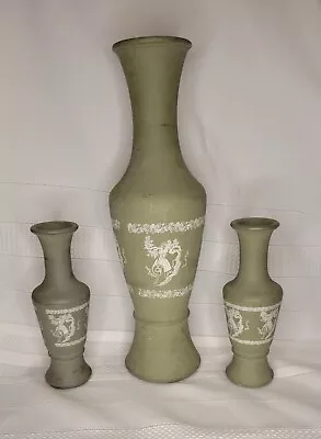 Buy Vintage Avon Imitation Wedgwood Jasperware Sage Green Frosted Glass Bud Vases • 19.17£