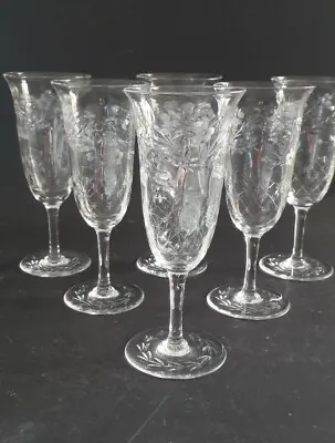 Buy Five Antique Webb Crystal Champagne Flutes Glasses 1930's, Hand Cut Intaglio  • 75£