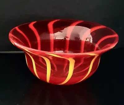 Buy Art Glass Red With Gold Swirls With Metal Stand Or Alone 6  D X 4.5  T • 19.21£