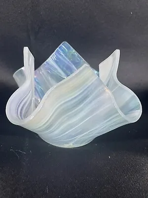 Buy Studio Art Glass Artist Signed Handkerchief Vase Iridescent Tealight Votive • 8.53£