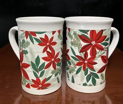 Buy Set Of Two Coffee Mugs - Royal  Norfolk - Holly And Poinsettias Christmas • 11.57£