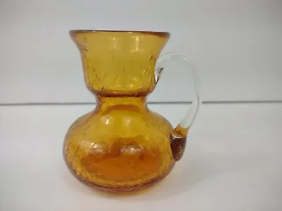 Buy Vintage Crackle Art Glass Amber Pitcher Creamer Vase Hand Blown 3.5  Tall • 18.21£