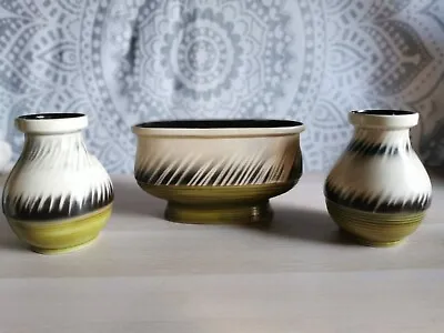 Buy Sylvac Set Trough Vases Olive Creme Stripe 4550 4597 Retro Vintage • 0.99£
