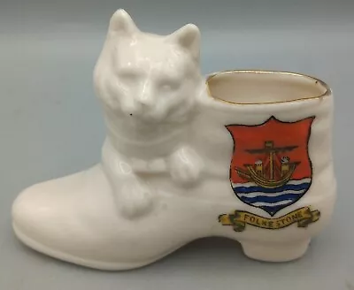 Buy Willow Art  Crested Ware Cat In Boot - Folkestone VGC • 4.99£