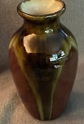 Buy Contemporary Studio Art Pottery Vase Crackle Glass Brown Green Burgundy Small • 4.72£