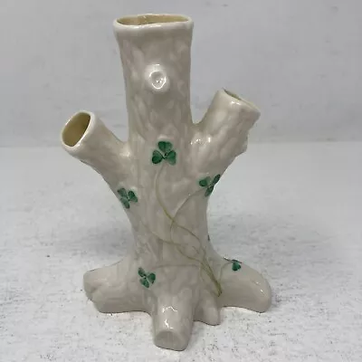 Buy Vintage Belleek Irish Porcelain China Shamrock Tree Stump Bud Vase Green Stamp • 14.25£