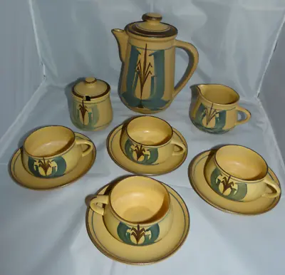 Buy Coffee Set Honiton Pottery Devon Hand Painted 11 Piece Collard? Vintage Lotus • 22.99£