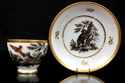 Buy French Porcelain Cup And Saucer Cat Catching Birds Bear Fine Circa 1850 • 220£
