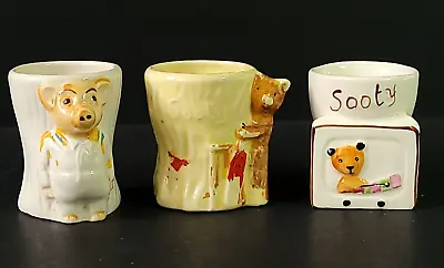 Buy SOOTY  KEELE  STREET POTTERY EGG CUPS 2 X Sooty  1 X Pinky Or Perky • 10£