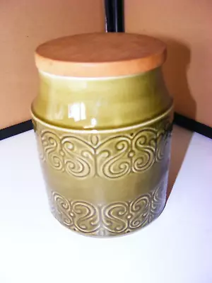 Buy Vintage 1970's Celtic Ceramic Republic Of Ireland Green Storage Jar. Wooden Lid. • 7.99£