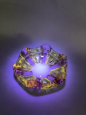 Buy Vintage CZECH Blown Glass Dish-Beautiful Glow Under Uv Blacklight! Selenium Glow • 53.08£