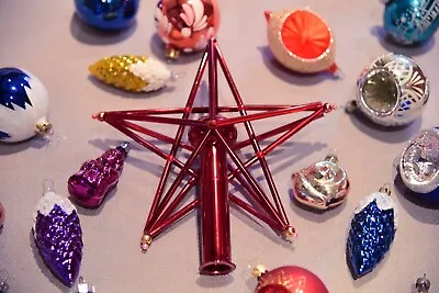 Buy Selection Of Vintage Christmas Tree Glass Baubles & Tree Topper Star Decoration • 150£