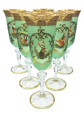 Buy Czech Bohemian Crystal Glass Handmade - Green Champagne - 6 Pcs With Animal • 101.98£