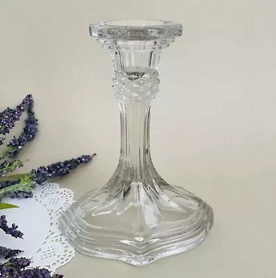 Buy Single Vintage Candlestick Clear Pressed Glass Thistle 16cm Coquette Vanity • 14£