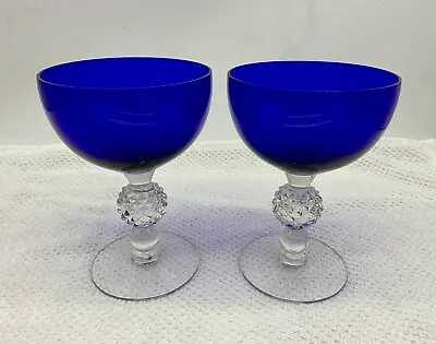 Buy Vintage Morgantown Cobalt Blue Set Of 2 Glass Golf Ball Champagne Sorbet Glasses • 28.48£