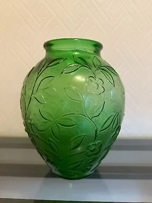 Buy Vase - Glass Bohemian Green  Art Nouveau Flower Design B41 • 140£
