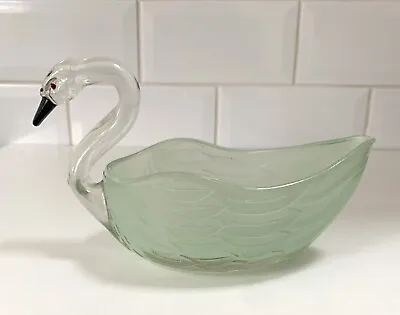 Buy Beautiful Vintage Green Glass Swan Bowl, Art Deco Pressed Glass • 14£