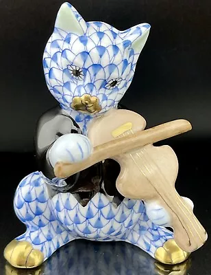 Buy 🦋 MINT HEREND Hey Diddle Diddle The Cat & The Fiddle Blue Fishnet Figurine • 215.25£
